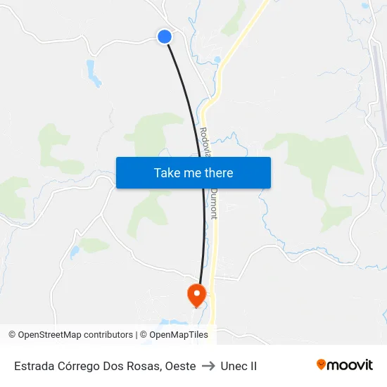 Estrada Córrego Dos Rosas, Oeste to Unec II map