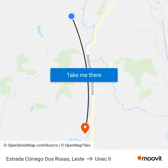Estrada Córrego Dos Rosas, Leste to Unec II map