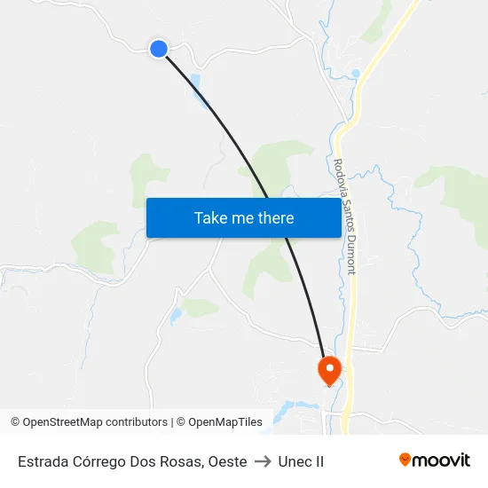 Estrada Córrego Dos Rosas, Oeste to Unec II map