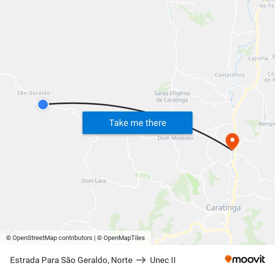 Estrada Para São Geraldo, Norte to Unec II map