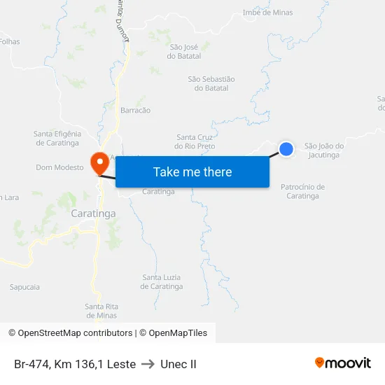 Br-474, Km 136,1 Leste to Unec II map