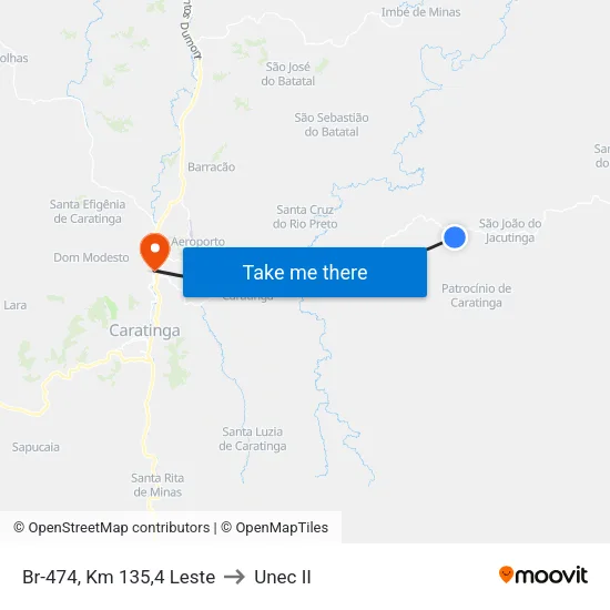 Br-474, Km 135,4 Leste to Unec II map
