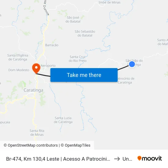 Br-474, Km 130,4 Leste | Acesso A Patrocínio De Caratinga to Unec II map