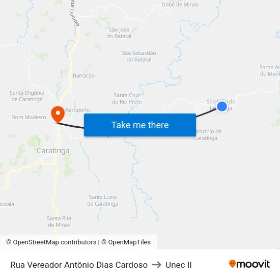 Rua Vereador Antônio Dias Cardoso to Unec II map