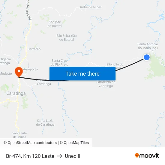 Br-474, Km 120 Leste to Unec II map