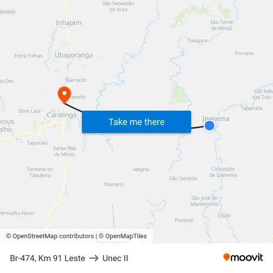 Br-474, Km 91 Leste to Unec II map