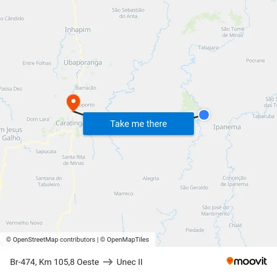 Br-474, Km 105,8 Oeste to Unec II map