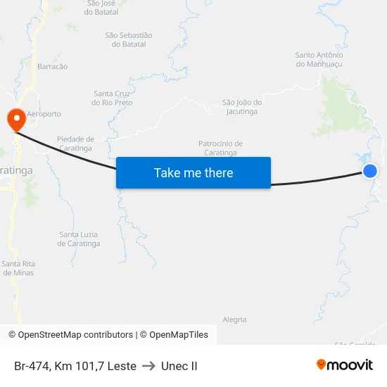 Br-474, Km 101,7 Leste to Unec II map