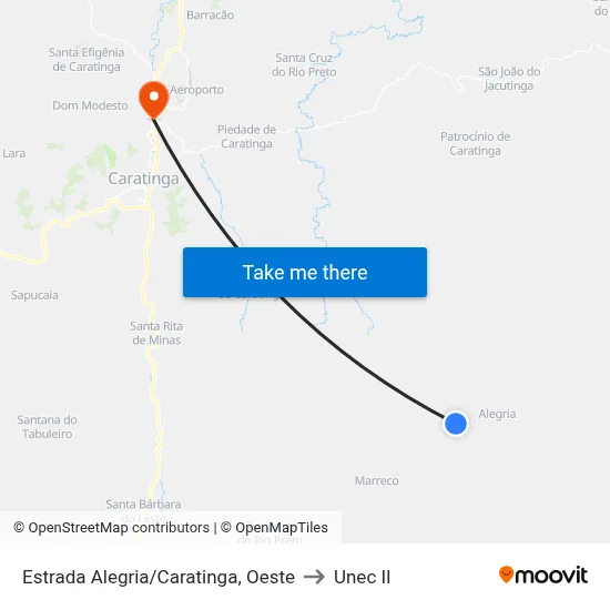 Estrada Alegria/Caratinga, Oeste to Unec II map