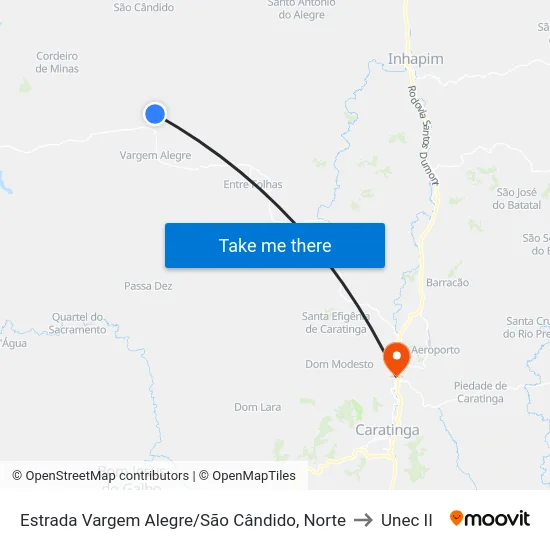 Estrada Vargem Alegre/São Cândido, Norte to Unec II map