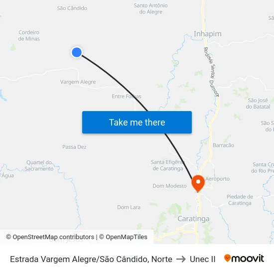 Estrada Vargem Alegre/São Cândido, Norte to Unec II map