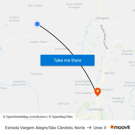 Estrada Vargem Alegre/São Cândido, Norte to Unec II map