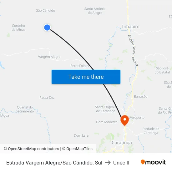 Estrada Vargem Alegre/São Cândido, Sul to Unec II map