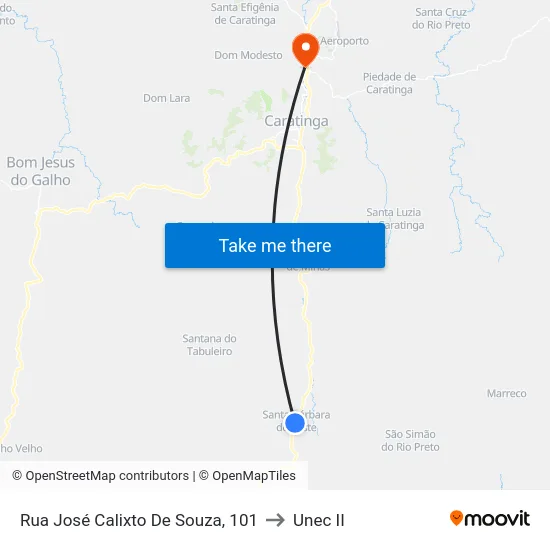 Rua José Calixto De Souza, 101 to Unec II map