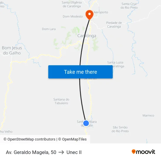 Av. Geraldo Magela, 50 to Unec II map