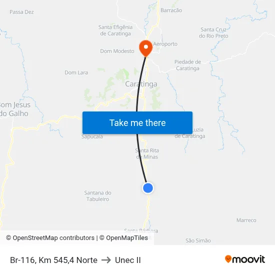 Br-116, Km 545,4 Norte to Unec II map
