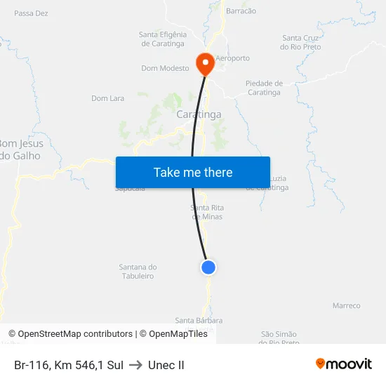 Br-116, Km 546,1 Sul to Unec II map