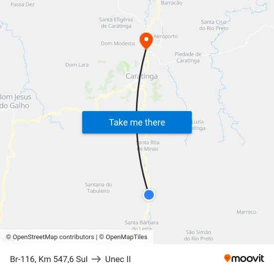 Br-116, Km 547,6 Sul to Unec II map