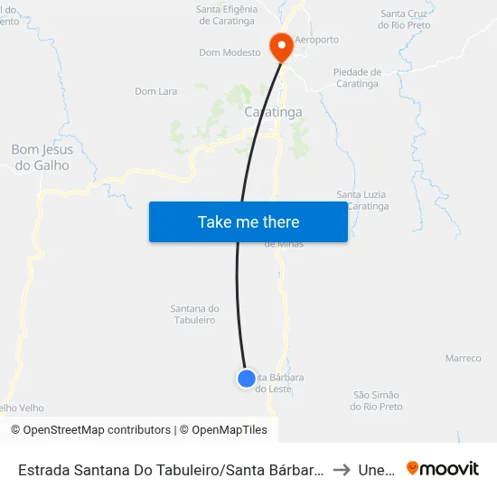 Estrada Santana Do Tabuleiro/Santa Bárbara, Oeste to Unec II map