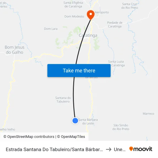 Estrada Santana Do Tabuleiro/Santa Bárbara, Oeste to Unec II map