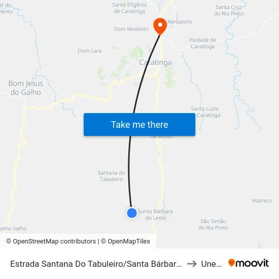 Estrada Santana Do Tabuleiro/Santa Bárbara, Oeste to Unec II map