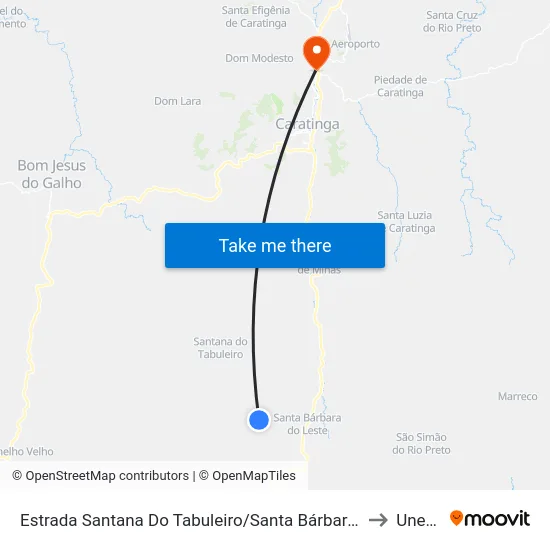 Estrada Santana Do Tabuleiro/Santa Bárbara, Leste to Unec II map