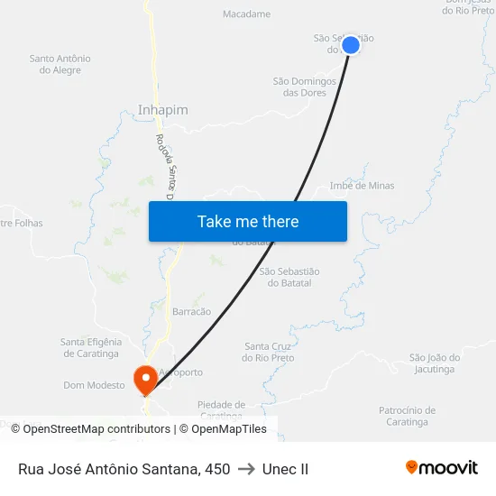 Rua José Antônio Santana, 450 to Unec II map