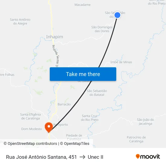 Rua José Antônio Santana, 451 to Unec II map