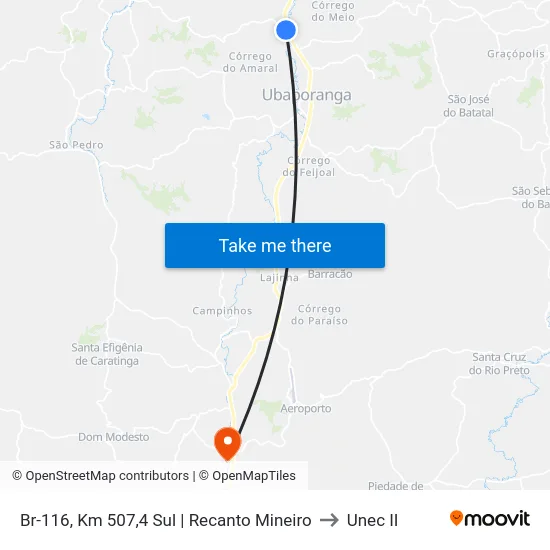 Br-116, Km 507,4 Sul | Recanto Mineiro to Unec II map