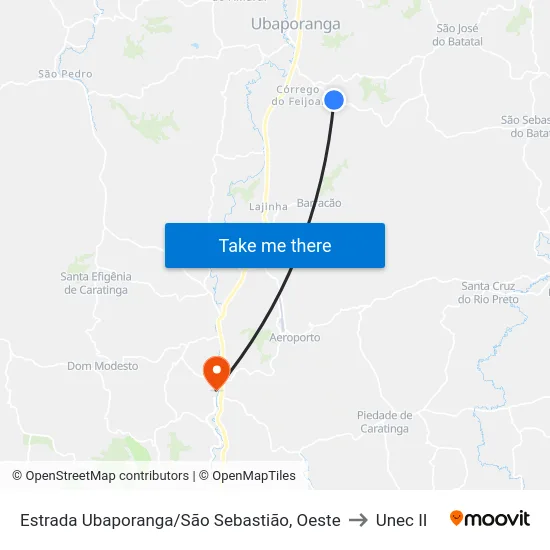 Estrada Ubaporanga/São Sebastião, Oeste to Unec II map