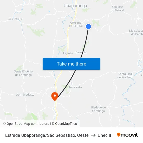 Estrada Ubaporanga/São Sebastião, Oeste to Unec II map