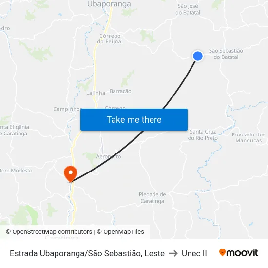 Estrada Ubaporanga/São Sebastião, Leste to Unec II map