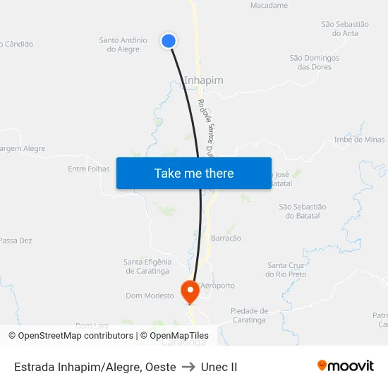 Estrada Inhapim/Alegre, Oeste to Unec II map