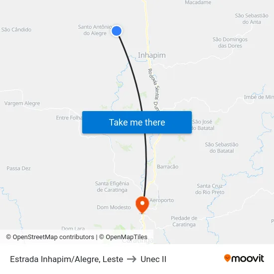 Estrada Inhapim/Alegre, Leste to Unec II map