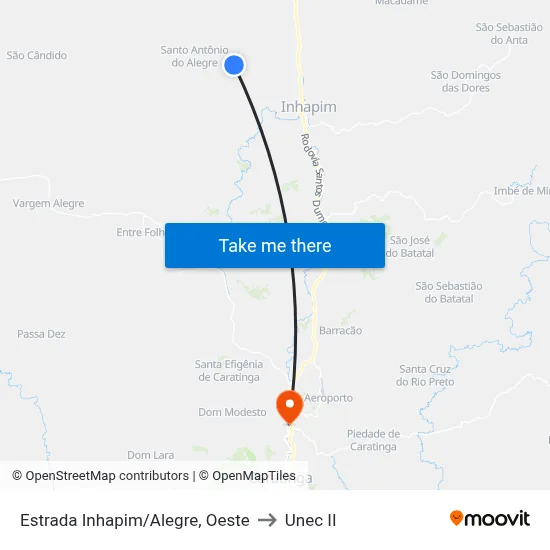 Estrada Inhapim/Alegre, Oeste to Unec II map