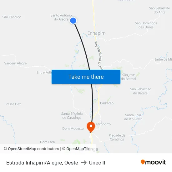 Estrada Inhapim/Alegre, Oeste to Unec II map