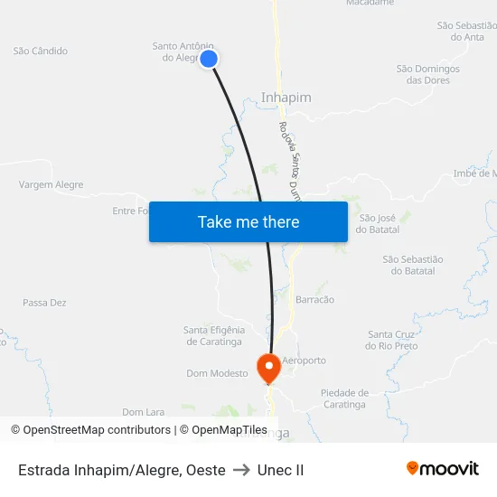 Estrada Inhapim/Alegre, Oeste to Unec II map