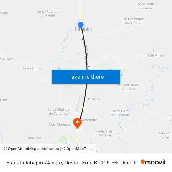 Estrada Inhapim/Alegre, Oeste | Entr. Br-116 to Unec II map
