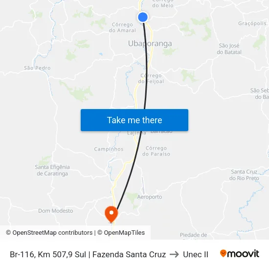 Br-116, Km 507,9 Sul | Fazenda Santa Cruz to Unec II map
