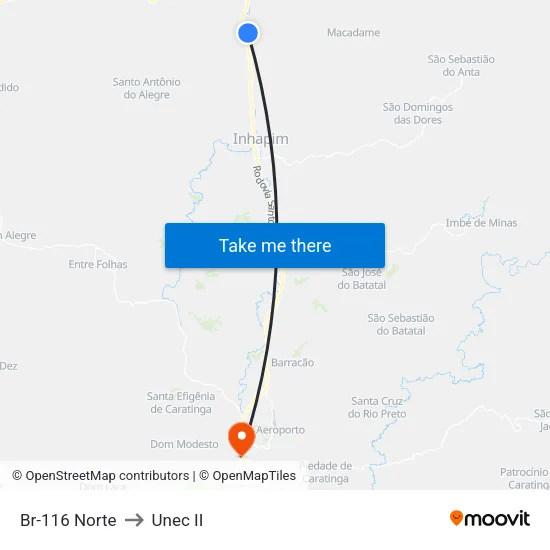 Br-116 Norte to Unec II map