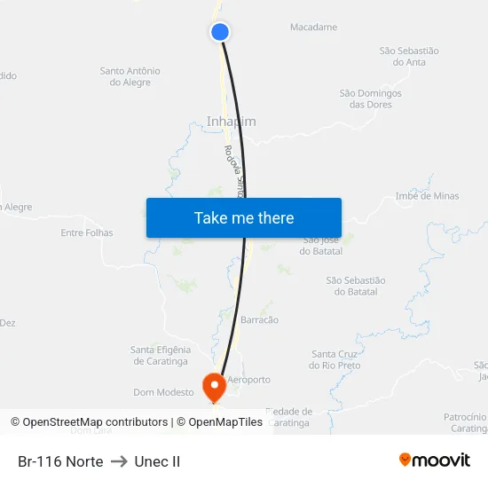 Br-116 Norte to Unec II map