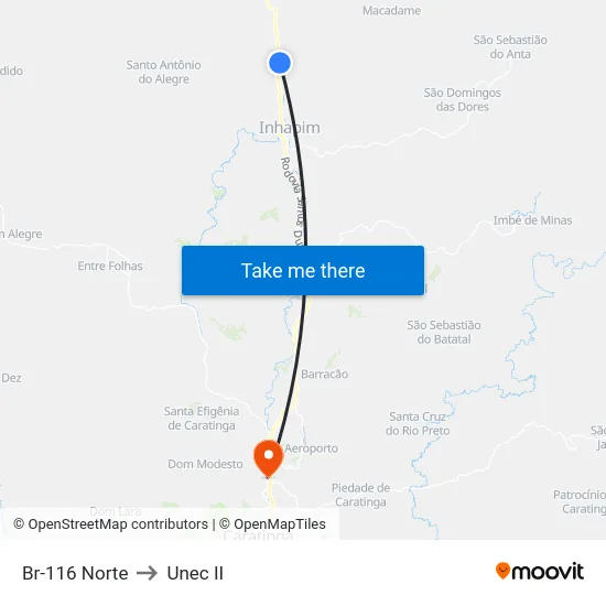 Br-116 Norte to Unec II map