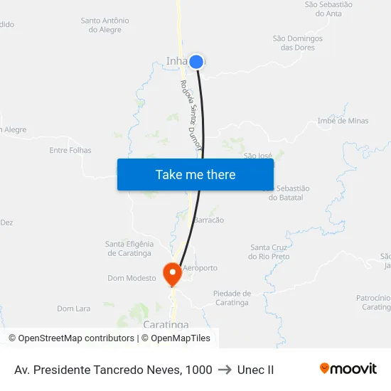 Av. Presidente Tancredo Neves, 1000 to Unec II map