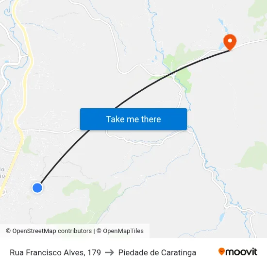 Rua Francisco Alves, 179 to Piedade de Caratinga map