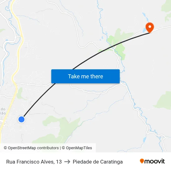 Rua Francisco Alves, 13 to Piedade de Caratinga map