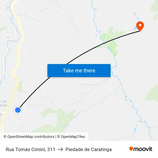 Rua Tomás Cimini, 311 to Piedade de Caratinga map