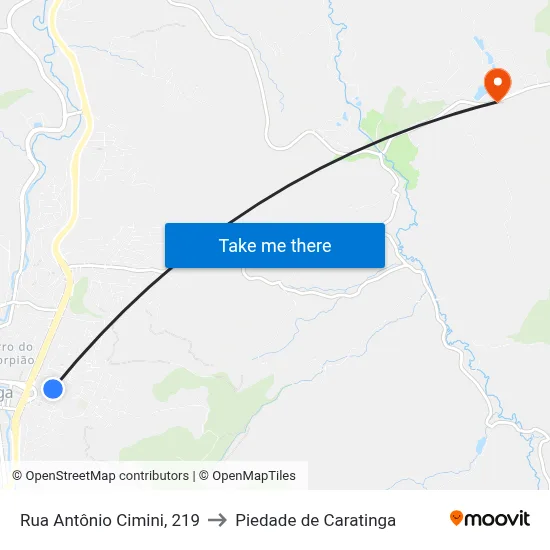 Rua Antônio Cimini, 219 to Piedade de Caratinga map