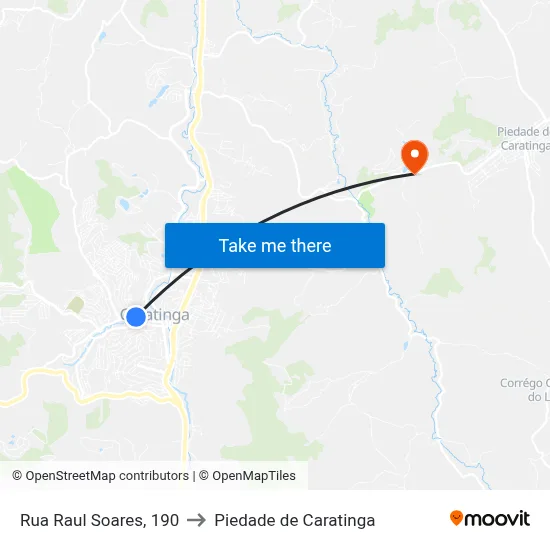 Rua Raul Soares, 190 to Piedade de Caratinga map