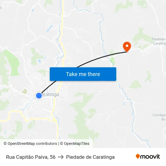 Rua Capitão Paiva, 56 to Piedade de Caratinga map