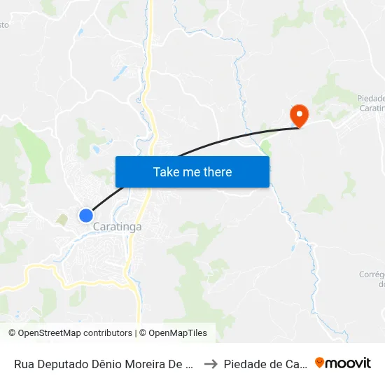 Rua Deputado Dênio Moreira De Carvalho, 402 to Piedade de Caratinga map